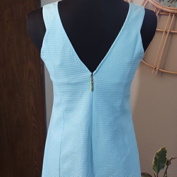 Lilly Pulitzer Gold Metallic Lace Breakwater Blue Jacquard Largo Shift Dres Sz 2 - Picture 8 of 14